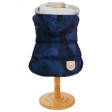 Capa Puffer Capuz Camuflado Marinho 