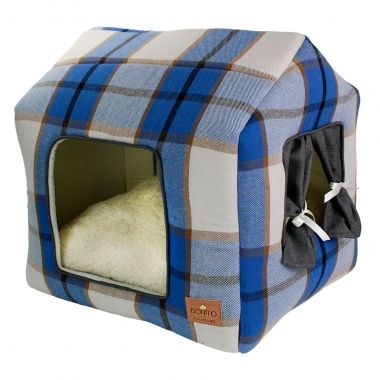 Casinha Retangular Flanela Xadrez Azul