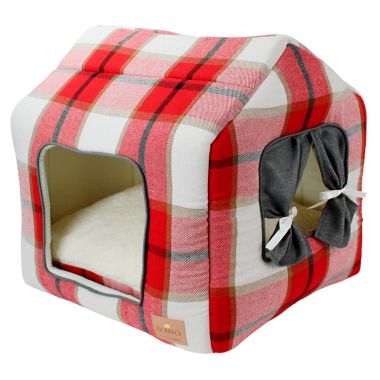 Casinha Retangular Flanela Xadrez Vermelho 