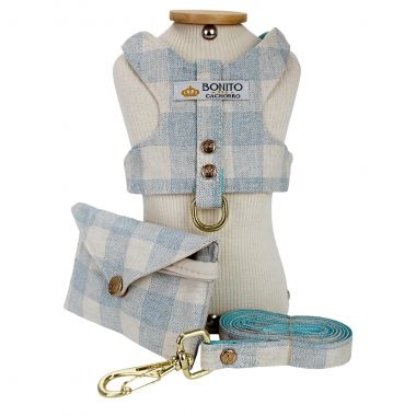 Coleira Peitoral Classic Xadrez Azul