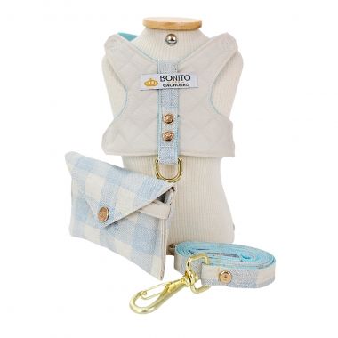 Coleira Peitoral Classic Xadrez Azul