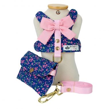 Coleira Peitoral Encanto Floral Marinho