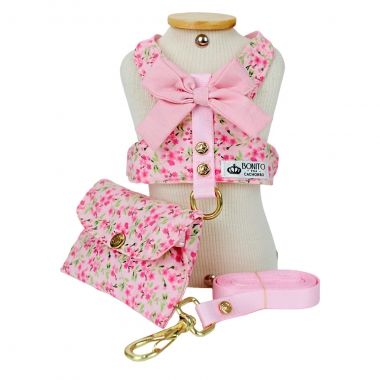 Coleira Peitoral Encanto Floral Chiclete